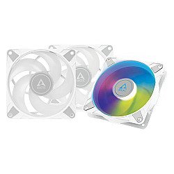 Arctic 12cm P12 Pressure Optimised PWM PST ARGB Case Fans (3 Pack), Fluid Dynamic, 12 LEDs, 0-2000 RPM, 0dB Mode, White