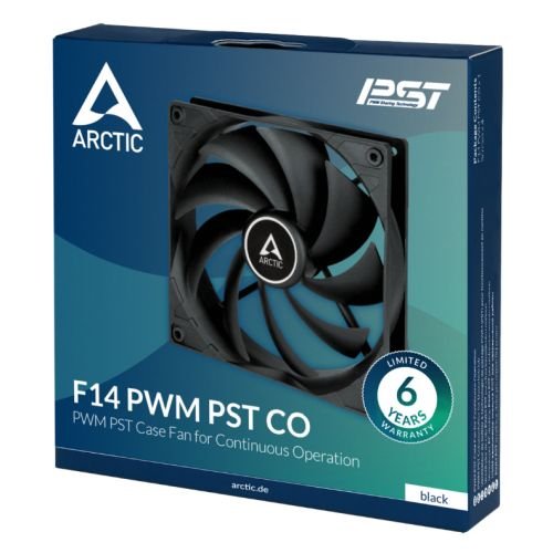 Arctic F14 14cm PWM PST CO Case Fan for Continuous Operation, Black, Dual Ball Bearing, 200-1350 RPM