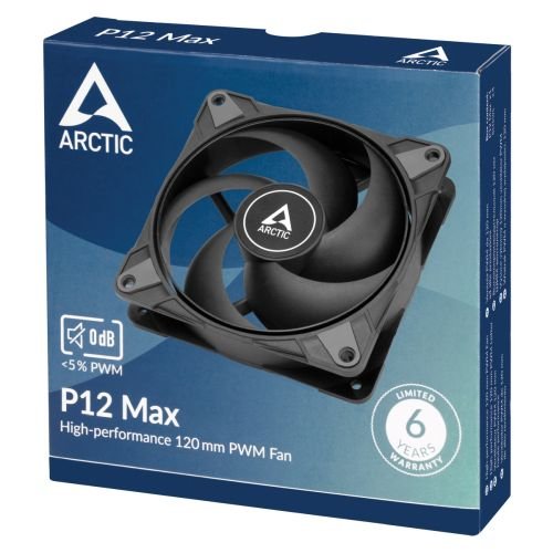 Arctic P12 Max High-Performance 12cm PWM Case Fan, Dual Ball Bearing, 200-3300 RPM, 0dB Mode, Black