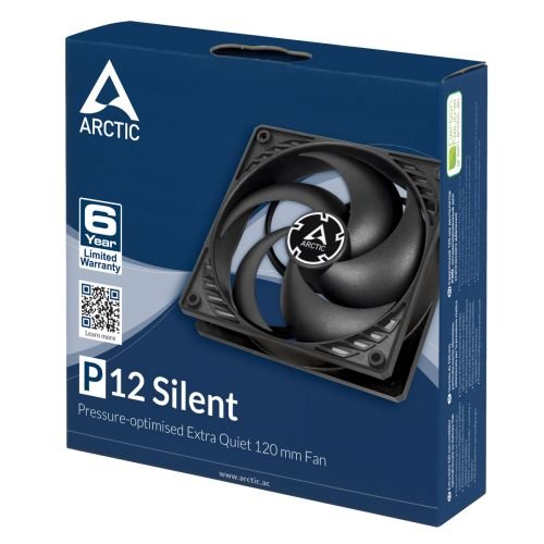 Arctic P12 Silent Pressure Optimised 12cm Case Fan, Black, Fluid Dynamic