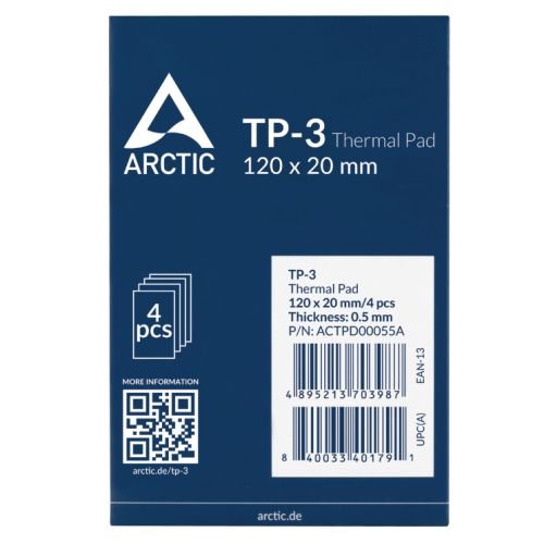 Arctic TP-3 Premium Performance Gap Filler Thermal Pads (4-Pack), Easy Installation, 120 x 120 mm, 0.5 mm Thick, Blue