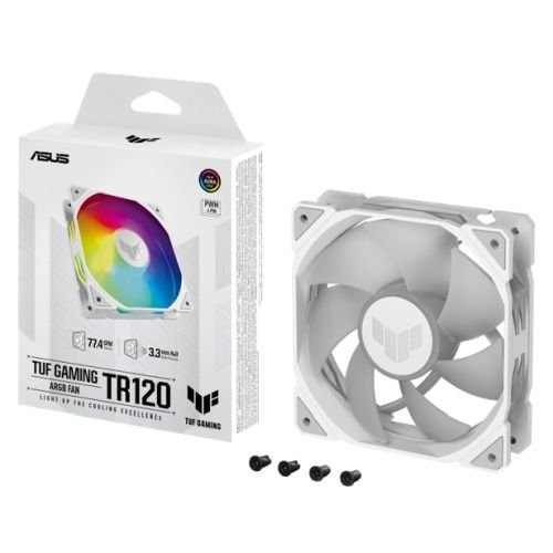 Asus TUF Gaming TR120 ARGB 12cm PWM Case Fan (Single), Hydraulic  Bearing, 28mm Frame, Double-layer LED Matrix Design, 2000 RPM, White