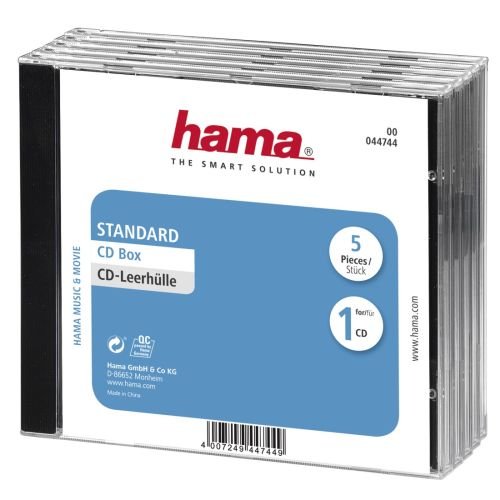 Hama CD/DVD/Blu-Ray Slim Jewel Cases x5, Transparent/Black