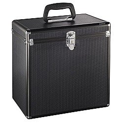 Hama 50 LP Case, Up to 50 LPs, Aluminium Look, Lockable, Black