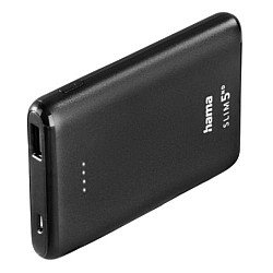 Hama SLIM 5HD 5000mAh Fast Charge Powerbank, 1x USB-A, LED Capacity Indicator, Black