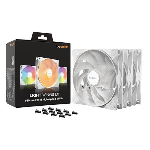 Be Quiet! (BL131) Light Wings LX 14cm PWM High-Speed ARGB Case Fans (3 Pack), Rifle Bearing, Impeller w/ 16 LEDs, Daisy-Chain, Up to 1800 RPM, White