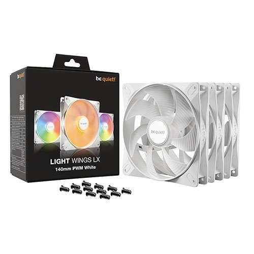 Be Quiet! (BL128) Light Wings LX 14cm PWM ARGB Case Fans (3 Pack), Rifle Bearing, Impeller w/ 16 LEDs, Daisy-Chain, Up to 1200 RPM, White