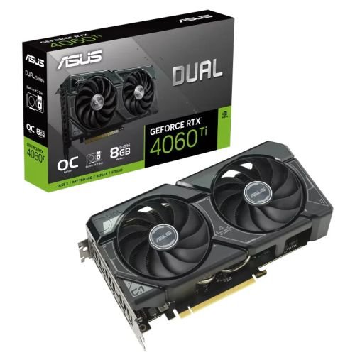 Asus DUAL RTX4060 Ti SSD OC, 8GB DDR6, HDMI, 3 DP, 2595MHz Clock, Overclocked, M.2 SSD Slot