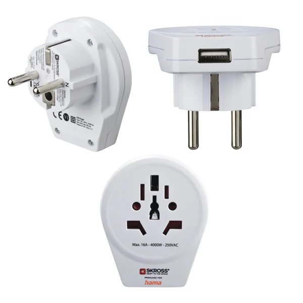Hama World Travel Adapt 2 and 3-PIN 1USB