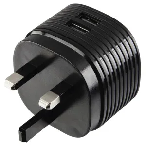 Hama Dual Charger 2X USB 2.4A UK Plug BLK